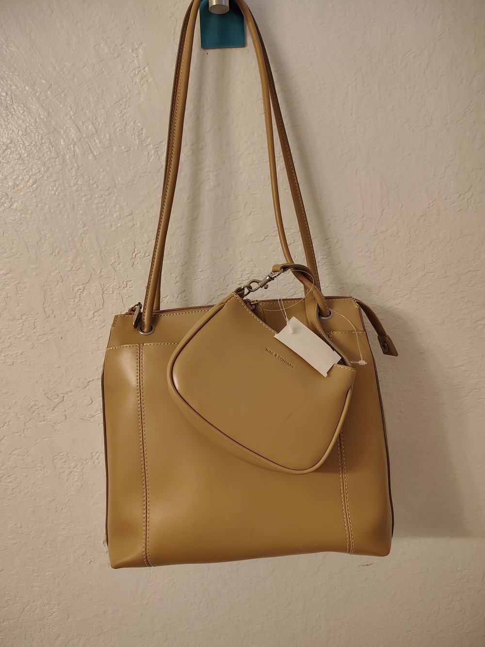Stylish Tan Shoulder Tote with Removable Pouch